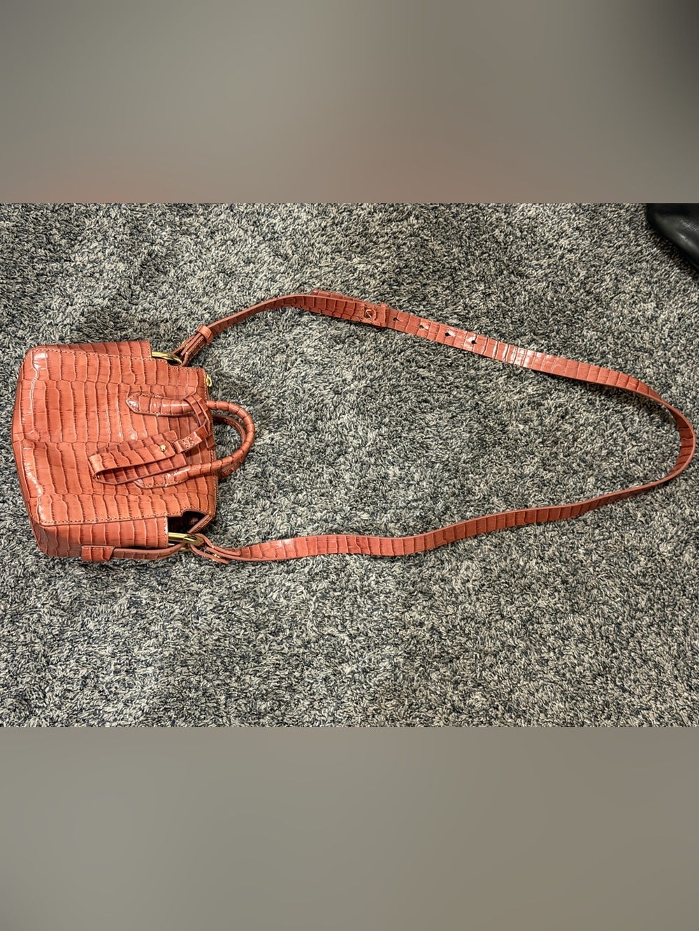 J Crew Croc-Embossed Rust Crossbody Bag with Adjustable Strap